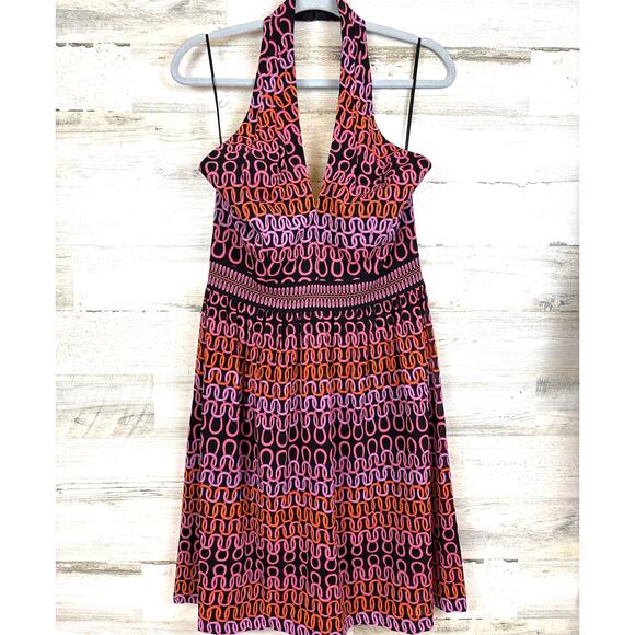 Trina Turk Womens 8 Blank Pink Orange Campania Silk Halter Mini Dress NEW - Picture 3 of 8